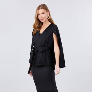 Open Peaked Front W/belt Detail Cape Jacket